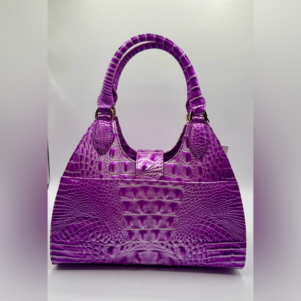 NWT Brahmin Adrian Satchel Lilac Essence Melbourne Crocodile Leather Bag - Picture 5 of 15